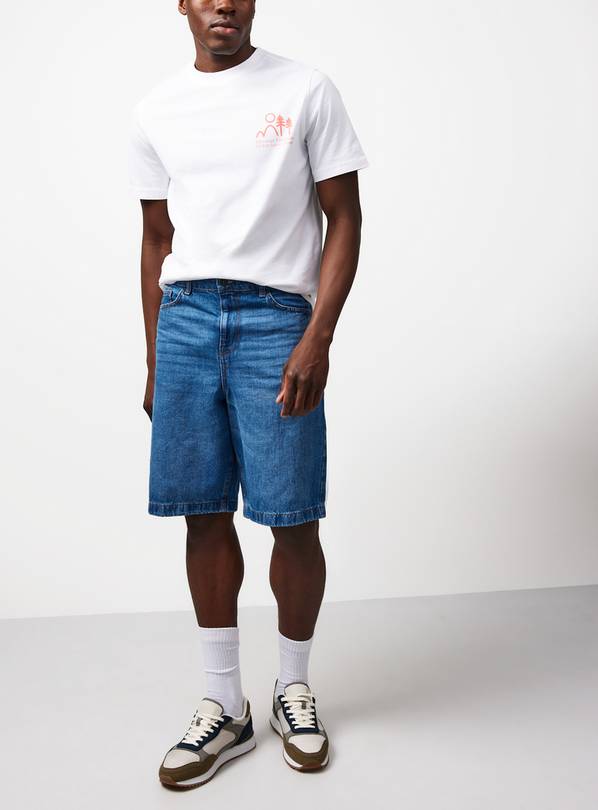 Mid Denim Baggy Shorts 34